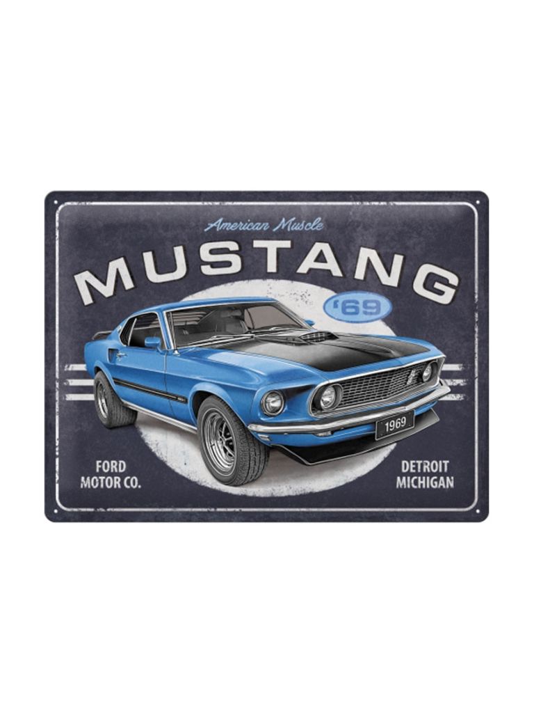 Blechschild 30x40 Ford Mustang 1969 Mach 1 Blue 