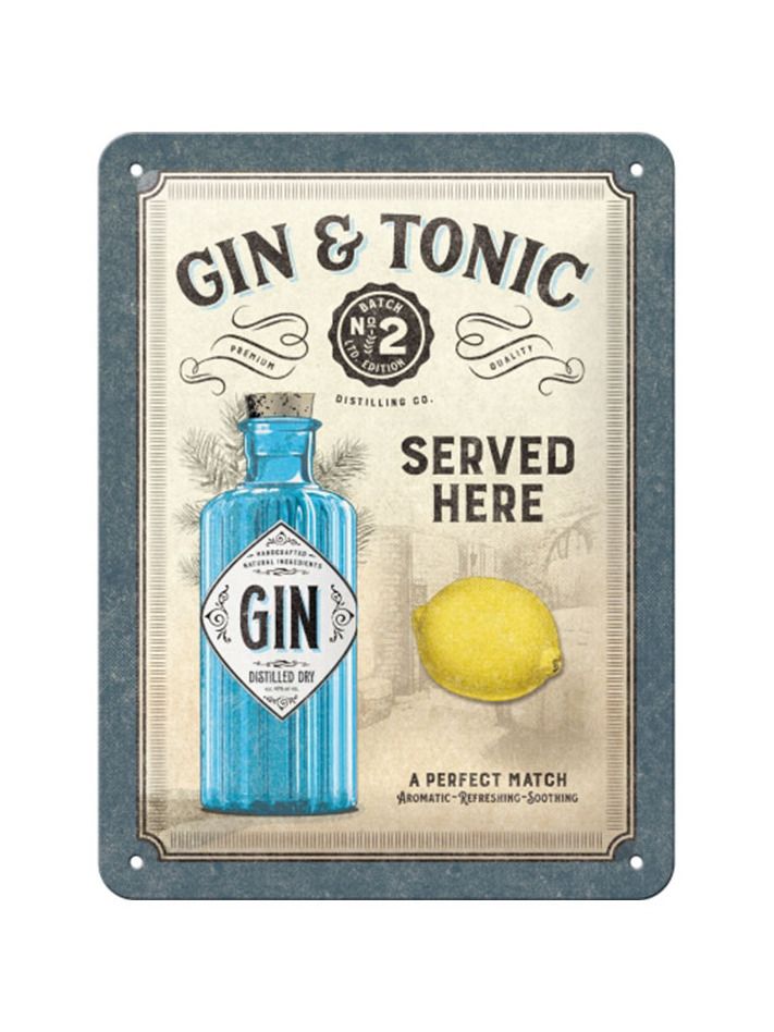 Blechschild 15x20 cm Gin & Tonic Served Here