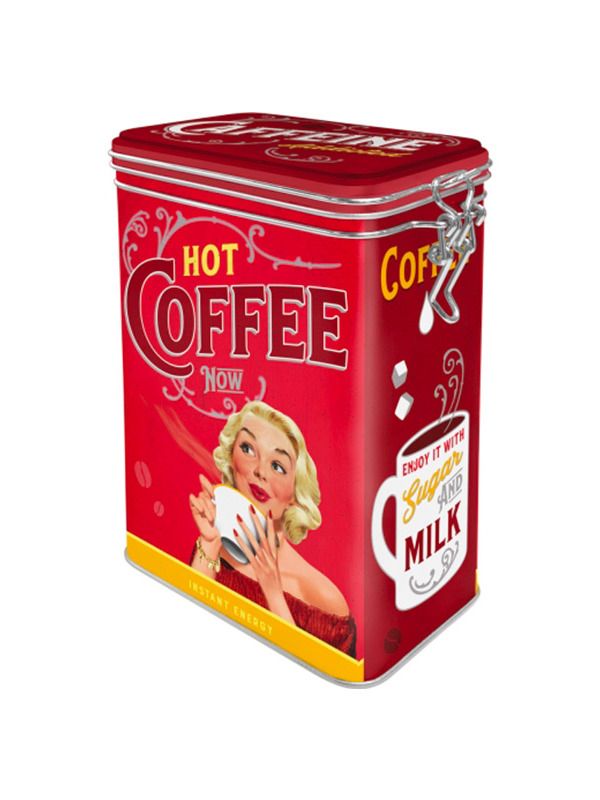 Blechdose mit Klip Hot Coffee Now