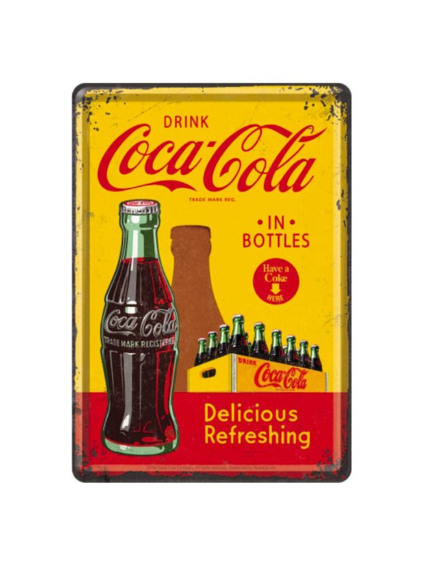 Blechschild Postkarte 10x14cm Coca-Cola (In Bottles Yellow)