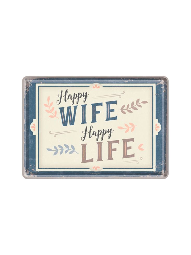 Blechschild Postkarte 10x14cm Happy Wife Happy Life