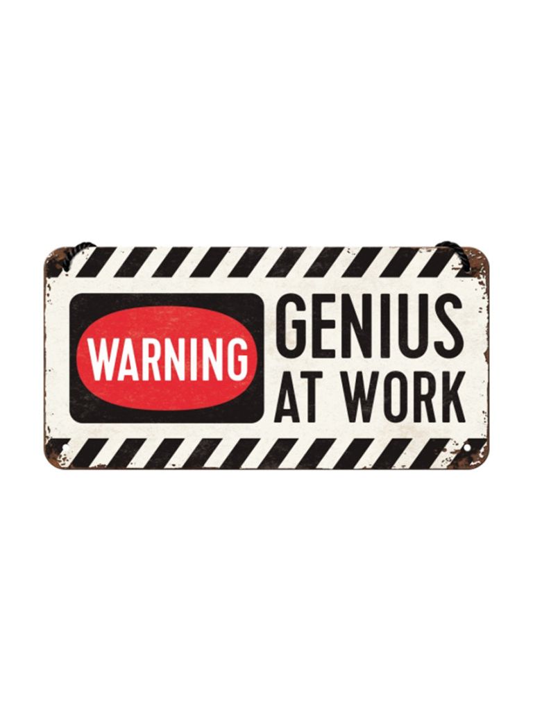 Hängeschild 10x20cm Warning! Genius at Work