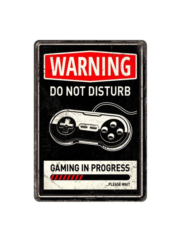 Blechschild Postkarte 10x14cm Gaming in Progress