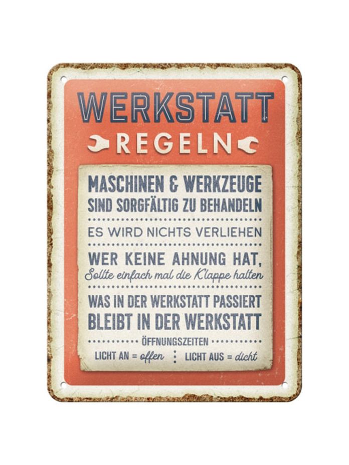 Blechschild 15x20 Werkstattregeln