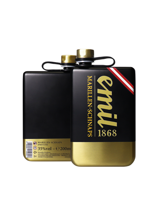 Emil Marillen Schnaps 0,2l 35% Flachmann goldschwarz