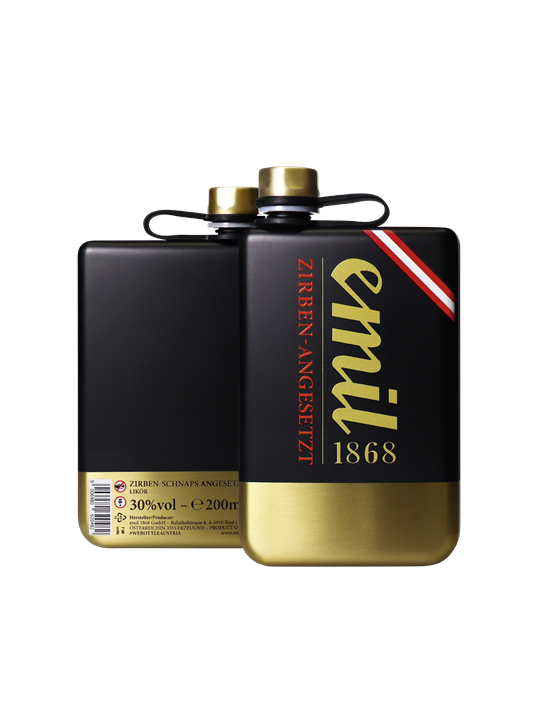 Emil Zirben Schnaps angesetzt 0,2l 30% Flachmann goldschwarz