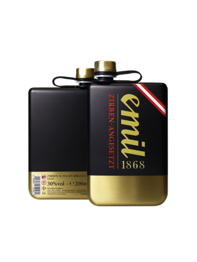 Emil Zirben Schnaps angesetzt 0,2l 30% Flachmann goldschwarz