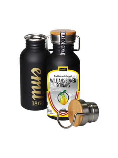 Emil Williams Birnen Schnaps 0,5l 35% TÖ Edelstahl Kanne