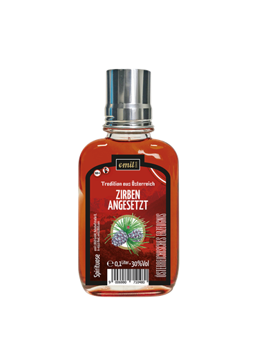 Emil Zirben Schnaps angesetzt 0,1l 30% TÖ Taschenflasche mit Stamperl